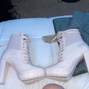 Just fab, white heeled boots